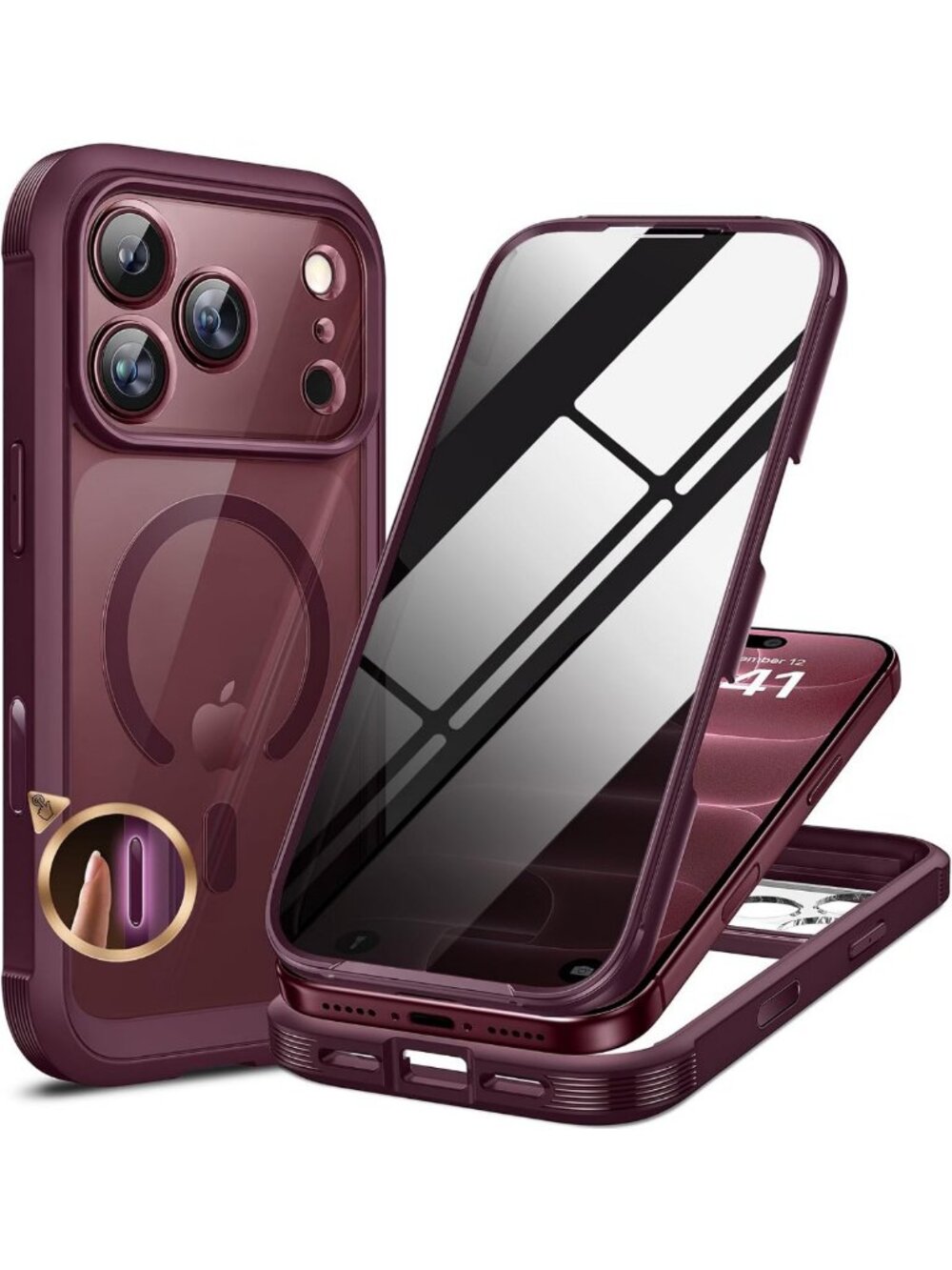 iPhone 18 Pro Max Case with Privacy Screen Protector - Stylish Burgundy Cover